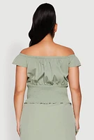 Womens Plus Size Nylon Toggle Drawstring Off the Shoulder Top, Green, Size 3X