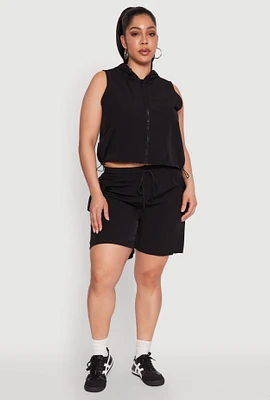 Womens Plus Drawstring High Waisted Cargo Shorts,