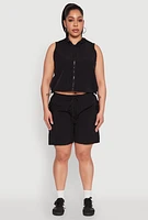 Womens Plus Size Drawstring High Waisted Cargo Shorts, Black, Size 1X