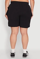 Womens Plus Size Drawstring High Waisted Cargo Shorts, Black, Size 1X