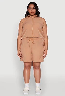 Womens Plus Drawstring High Waisted Cargo Shorts,