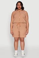Womens Plus Drawstring High Waisted Cargo Shorts,
