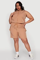 Womens Plus Drawstring High Waisted Cargo Shorts,