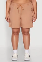 Womens Plus Drawstring High Waisted Cargo Shorts,