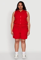 Womens Plus Drawstring High Waisted Cargo Shorts, Red,
