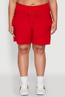 Womens Plus Drawstring High Waisted Cargo Shorts, Red,