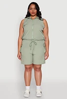 Womens Plus Drawstring High Waisted Cargo Shorts,