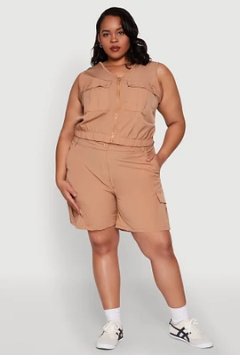 Womens Plus High Waisted Cargo Shorts,