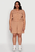 Womens Plus High Waisted Cargo Shorts,
