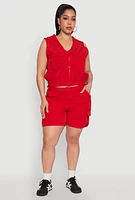 Womens Plus Size High Waisted Cargo Shorts, Red, Size 1X