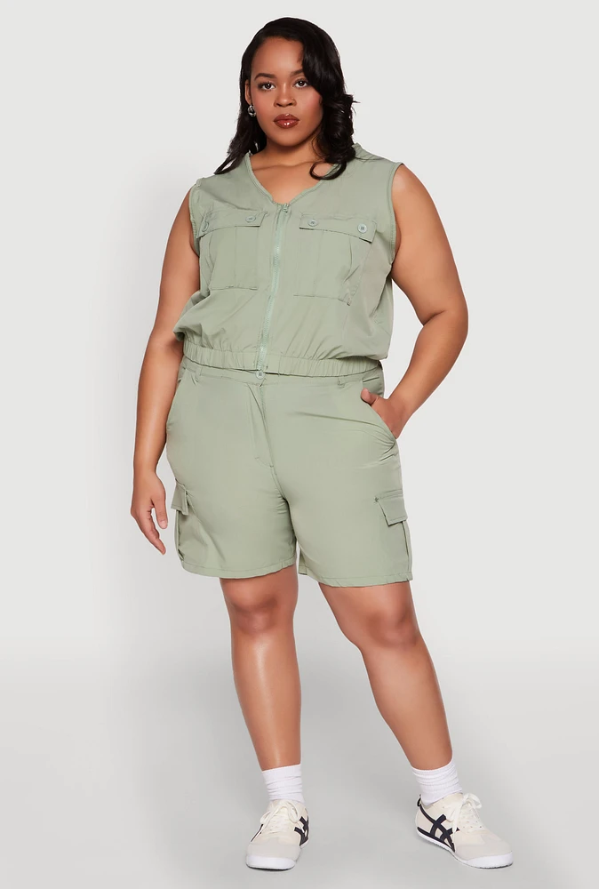 Womens Plus High Waisted Cargo Shorts, Green,