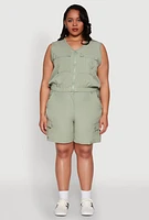 Womens Plus High Waisted Cargo Shorts, Green,