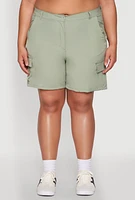 Womens Plus High Waisted Cargo Shorts, Green,