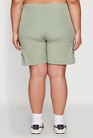 Womens Plus High Waisted Cargo Shorts, Green,