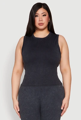 Womens Plus Mineral Wash Ribbed Knit Tank Top,