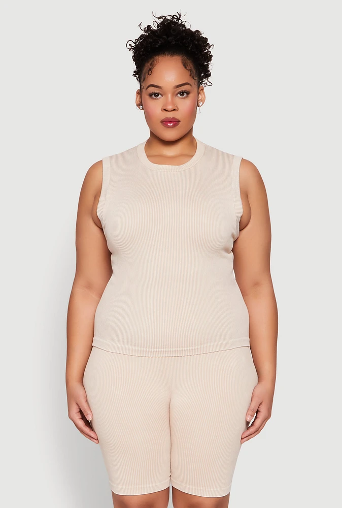 Womens Plus Mineral Wash Ribbed Knit Tank Top, 2X-3X