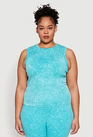 Womens Plus Size Mineral Wash Ribbed Knit Tank Top, Blue, Size 2X-3X