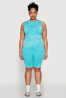 Womens Plus Size Mineral Wash Ribbed Knit Tank Top, Blue, Size 2X-3X