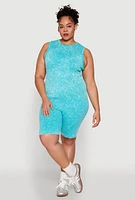 Womens Plus Size Mineral Wash Ribbed Knit Tank Top, Blue, Size 2X-3X
