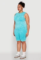 Womens Plus Size Mineral Wash Ribbed Knit Tank Top, Blue, Size 2X-3X