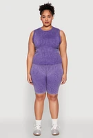 Womens Plus Size Mineral Wash Ribbed Knit Tank Top, Purple, Size 1X-2X
