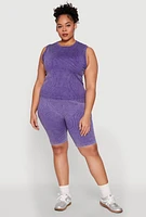 Womens Plus Size Mineral Wash Ribbed Knit Tank Top, Purple, Size 1X-2X