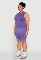 Womens Plus Size Mineral Wash Ribbed Knit Tank Top, Purple, Size 1X-2X