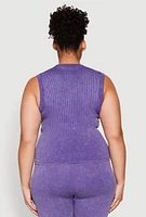 Womens Plus Size Mineral Wash Ribbed Knit Tank Top, Purple, Size 1X-2X
