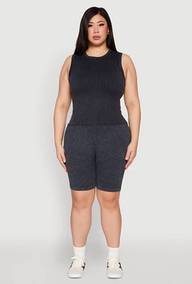 Womens Plus Mineral Wash Ribbed Seamless Bike Shorts, 2X-3X