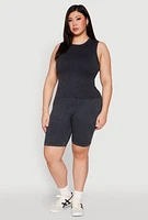 Womens Plus Mineral Wash Ribbed Seamless Bike Shorts, 2X-3X