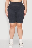 Womens Plus Mineral Wash Ribbed Seamless Bike Shorts, 2X-3X