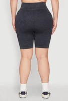 Womens Plus Mineral Wash Ribbed Seamless Bike Shorts, 2X-3X