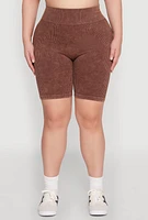 Womens Plus Mineral Wash Ribbed Seamless Bike Shorts,