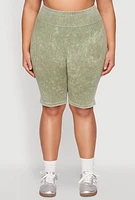 Womens Plus Mineral Wash Ribbed Seamless Bike Shorts, 1X-2X