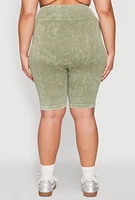 Womens Plus Mineral Wash Ribbed Seamless Bike Shorts, 1X-2X
