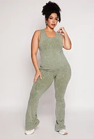 Womens Plus Size Seamless Acid Wash Flared Pants, Green, Size 2X-3X