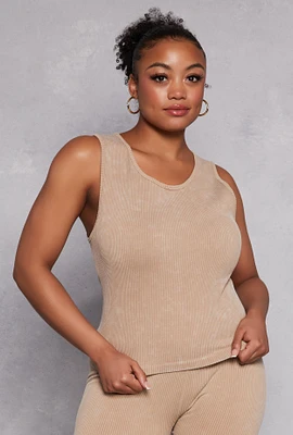 Womens Plus Seamless Acid Wash Tank Top,
