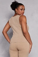 Womens Plus Size Seamless Acid Wash Tank Top, Beige, Size 1X-2X