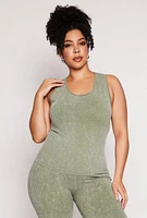 Womens Plus Size Seamless Acid Wash Tank Top, Green, Size 2X-3X