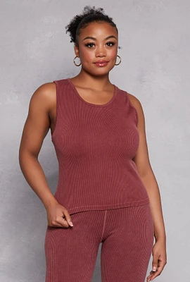 Womens Plus Size Seamless Acid Wash Tank Top, Burgundy, Size 1X-2X