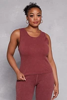 Womens Plus Size Seamless Acid Wash Tank Top, Burgundy, Size 1X-2X