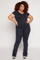 Womens Plus Size Acid Wash Seamless Pants, Black, Size 1X-2X