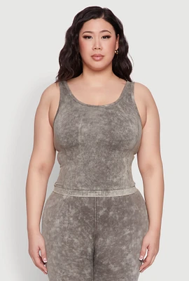Womens Plus Size Seamless Mineral Wash Tank Top, Green, Size 1X-2X