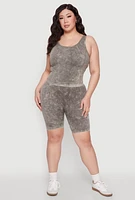 Womens Plus Size Seamless Mineral Wash Tank Top, Green, Size 1X-2X