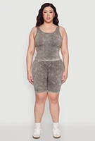 Womens Plus Size Seamless Mineral Wash Tank Top, Green, Size 1X-2X