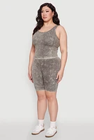 Womens Plus Size Seamless Mineral Wash Tank Top, Green, Size 1X-2X