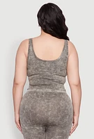 Womens Plus Size Seamless Mineral Wash Tank Top, Green, Size 1X-2X