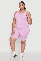 Womens Plus Size Seamless Mineral Wash Tank Top, Purple, Size 1X-2X