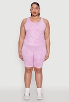 Womens Plus Size Seamless Mineral Wash Tank Top, Purple, Size 1X-2X