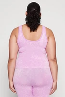 Womens Plus Size Seamless Mineral Wash Tank Top, Purple, Size 1X-2X